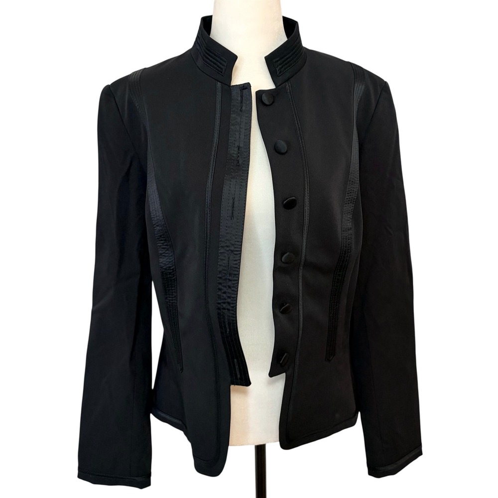 Vintage Bianca Nygard Size 14 Black Military Blazer Jacket Satin Trim